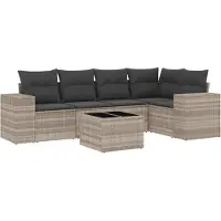 vidaXL Ensemble de salon de jardin 6 pièces avec coussins gris clair Poly rotin