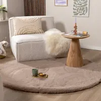 NATURL. Tapis rond à poils longs - Comfy Supreme Taupe | Ø 230 cm | Rond | Pile haute