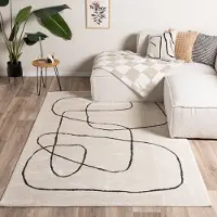 FRAAI Tapis japandi - Yori Lines Crème/Noir | 160x230 cm | Rectangulaire | Pile haute