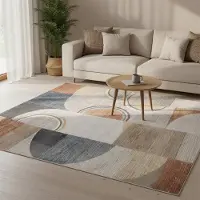 FRAAI Tapis lavable abstrait - Misha Blocks Multicolore | 140x200 cm | Rectangulaire | Pile courte