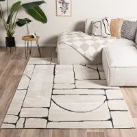 FRAAI Tapis japandi - Yori Blocks Crème/Noir | 240x340 cm | Rectangulaire | Pile haute