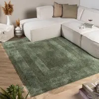 FRAAI Tapis scandinave - Lova Border Vert | 160x230 cm | Rectangulaire | Pile haute