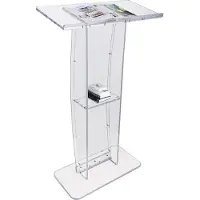 Vevor Pupitre de Conférence 68,5x33x120 cm Podium de Présentation Acrylique Plan Incliné avec Étagère de Stockage Lutrin Débout pour Présentation Réception Bureau École Église Restaurant Transparent