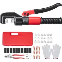 Vevor Pince à Sertir 4-70 mm² Outil de Sertissage Hydraulique Cosses de Câbles Batterie Aluminium et Cuivre AWG12-2/0 avec Coupe-câble Paire de Gants 5 Connecteurs Anneau en Cuivre pour Électricien