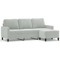 vidaXL Canapé 3 places avec pouf gris clair 180 cm velours