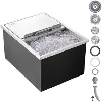 Vevor Bac à Glace Encastrable 55,23 L 608x457x333 mm Boîte Isotherme pour Glace avec Couvercle en Inox Alimentaire Conservateur à Glaçons pour Boissons Bières Fraîches Cuisine Extérieure Bar Domicile