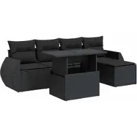 vidaXL Ensemble de salon de jardin 6 pièces avec coussins noir poly rotin