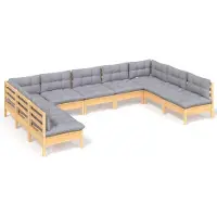vidaXL Ensemble salon de jardin 9 pièces avec coussins gris pin massif