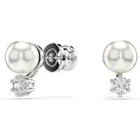 Swarovski Clous D'oreilles Matrix, Perle De Cristal, Taille Ronde, Blanches, Métal Rhodié