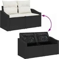 vidaXL Ensemble de canapés avec coussins 5 pcs noir et crème poly rotin