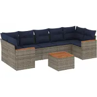 vidaXL Ensemble de 8 canapés de jardin avec coussins, gris, polyrattan