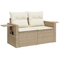 vidaXL Ensemble de canapés de jardin , 9 pièces, couleur beige et crème, en résine tressée (polyrotin), capacité de 6 personnes