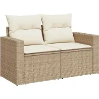 vidaXL Ensemble de canapés de jardin , 8 pièces, couleur beige et crème, en polyrotin, pour 5 personnes