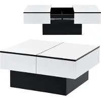 En.casa Table basse extensible « Lens » avec espace de rangement 80 x 60 x 36 cm Noir / Blanc