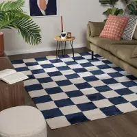 FRAAI Tapis à damier - Blox Bleu | 140x200 cm | Rectangulaire | Pile courte