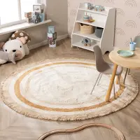 Little Olly Tapis rond lavable pour enfant - Milo Beige | Ø 80 cm | Rond | Pile courte