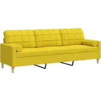 vidaXL Canapé 3 places avec coussins décoratifs jaune clair 210 cm Tissu