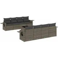 vidaXL Ensemble de salon de jardin 9 pièces avec coussins Gris Poly rotin