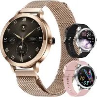 Golden Sound AMOLED Smartwatch Ladies - 3 bracelets supplémentaires - Convient à tout ordinateur portable et smartphone - Podomètre - Moniteur de sommeil - Moniteur de saturation - 40mm