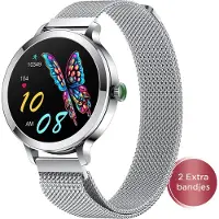 Golden AMOLED Smartwatch Ladies - 3 bracelets supplémentaires - Convient à tout ordinateur portable et smartphone - Podomètre - Moniteur de sommeil - Moniteur de saturation - 40mm - Silver