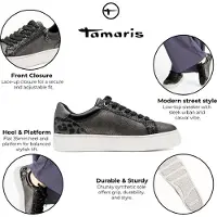 Tamaris Femmes Baskets Fermeture éclair Molette à plateau 1-23313-41, Taille:40 EU, Couleur:Argent