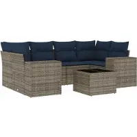 vidaXL Ensemble de 7 canapés de jardin avec coussins, gris, polyrattan