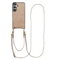 Selencia Coque de télephone Nova Croco avec cordon et porte-cartes pour Samsung Galaxy S25 FE - Beige