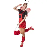 Dressforfun - Costume de coccinelle Marina - Taille S - Polyester rouge et noir - Pantalon et T-shirt de jardin à pois - Jambières et ornement de cheveux inclus - Costume de carnaval pour dames