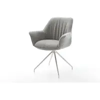 DELIFE Chaise-de-salle-à-manger Keila-Flex avec accoudoirs tissu structuré doux gris pied croisé conique acier inoxydable