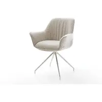 DELIFE Chaise-de-salle-à-manger Keila-Flex avec accoudoirs tissu tissé doux beige pied croisé conique acier inoxydable