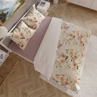MARKIZETA HOME Literie, satin de coton, haute qualité 200x220 Manille Beige, fleurs