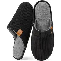 Comfeet Chaussons Hommes - Chaussons - Taille 42/43 - Noir - Velours côtelé - Antidérapant -