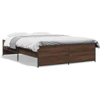 vidaXL Cadre de lit brun imitation chêne 120x190 cm Bois composite métal
