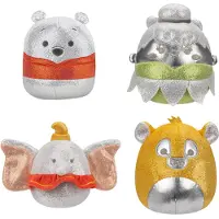 Squishmallows SQD100233 - Disney 100 - Squishmallows - Lot de 4 figurines en peluche : Winnie l'Ourson, Clochette, Simba et Dumbo, environ 12,5 cm