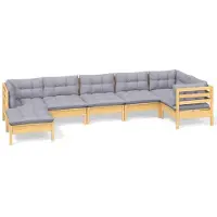 vidaXL Ensemble salon de jardin 7 pièces avec coussins gris pin massif