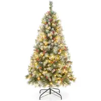 Costway Sapin de Noël artificiel de 150 cm avec 8 modes d'éclairage, LED blanc chaud et pommes de pin – CM25342DE