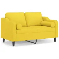 vidaXL Canapé 2 places avec oreillers jaune clair 120 cm tissu