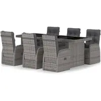 vidaXL Ensemble de jardin 7 pièces avec coussins Poly rotin gris