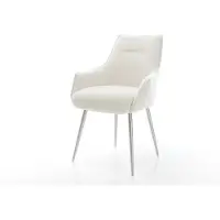 DELIFE Chaise-de-salle-à-manger Alja-Flex avec accoudoirs bouclé doux beige 4 pieds coniques acier inoxydable resorts ensachés