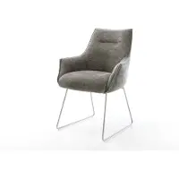 DELIFE Chaise-de-salle-à-manger Alja-Flex avec accoudoirs bouclé doux couleur boue pied trapèze acier inoxydable resorts ensachés