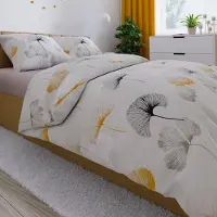 MARKIZETA HOME Literie, satin de coton, haute qualité 200x220 gris ginko, feuilles