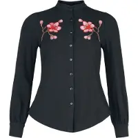 Pussy deluxe Chemise manches longues Rockabilly de - Asia Dreams Flowers Blouse - S - XXL - pour Femme - noir - Taille XL