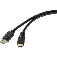 Renkforce Câble Adaptateur Displayport / Hdmi Fiche Mâle Displayport, Fiche Mâle Hdmi-a 20.00 M Noir Rf-4596876 Contacts Dorés Câble Displayport A061262