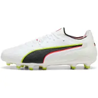 Puma KING 20 ULTIMATE FG/AG - Blanc-Rouge vif-Jaune vif, taille : 9,5
