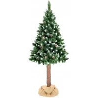 Viking Choice Arbre de Noël artificiel 160 cm - avec neige et pommes de pin et tronc en bois