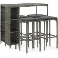 vidaXL Ensemble bar de jardin 5 pièces avec coussins Poly rotin gris