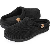 Comfeet Chaussons Hommes - Chaussons - Taille 42/43 - Noir - Velours côtelé - Antidérapant -