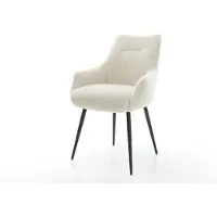 DELIFE Chaise-de-salle-à-manger Alja-Flex avec accoudoirs tissu teddy beige 4 pieds coniques noir resorts ensachés