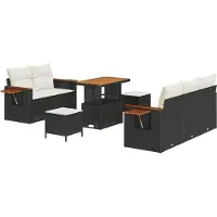 vidaXL Ensemble de canapés de jardin avec coussins 10 pièces Noir et crème Polyrotin