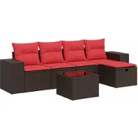 vidaXL Ensemble de salon de jardin 6 pièces avec coussins Marron Poly Rattan